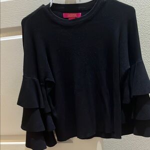 Black Ruffled 3/4 Sleeve Blouse